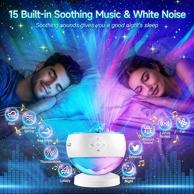 Northern Lights Projector Galaxy Projector with 300+ Light Effects Sound Machine, LED Star Projector Aurora Light, Remote Control, 15 White Noises Bluetooth Speaker Birthday Gifts for Kids Room Decor