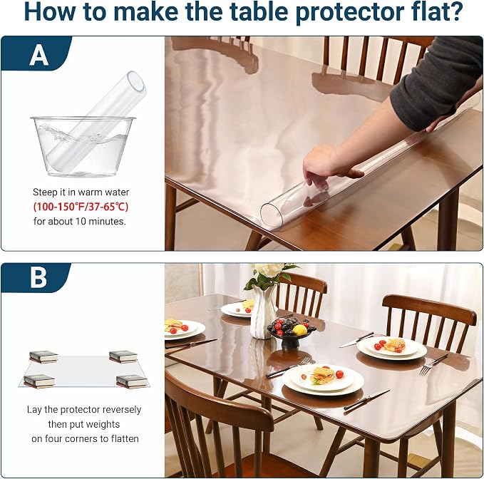 Clear Table Cover Protector Rectangle 40 x 76 Inch, 1.5mm Transparent Plastic Table Protector Waterproof, Anti-Scratch Clear Desk Mat for Office Desktop Dresser Dining Table