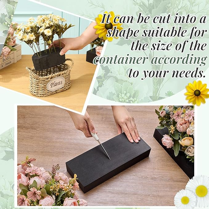 Lallisa 8 Pcs Reusable Floral Foam Blocks Water Weather Resistant Dry Floral Foam for Artificial Flower Arrangements Outdoor Flower Boxes Hanging Planters Wedding Home Decor (11.8 x 4.7 x 2'',Black)