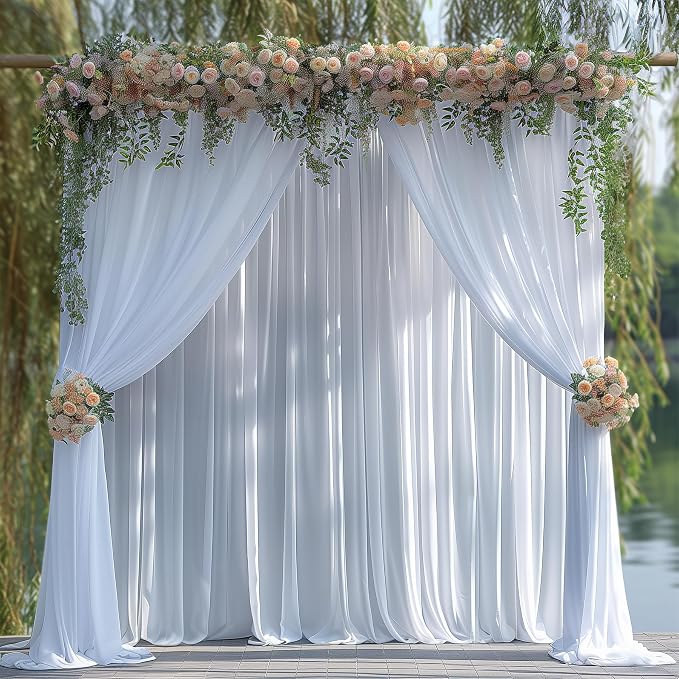 40x10ft Wrinkle Free White Backdrop Curtain for Parties Soft Fabric Drapes Wedding White Curtain Backdrop for Birthday Party Decorations Background for Photography 5x10ft, 8 Panels