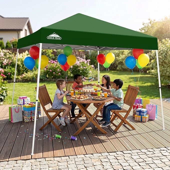 EAGLE PEAK 10x10 Slant Leg Pop-up Canopy Tent Easy One Person Setup Instant Outdoor Beach Canopy Folding Portable Sports Shelter 10x10 Base 8x8 Top (Green)