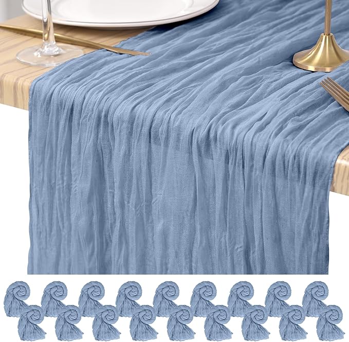 18 Pack Cheesecloth Table Runner Dusty Blue 10Ft Rustic Boho Gauze Table Runner Romantic Long Sheer Fabric Cheesecloth Table Runner for Wedding Festival Birthday Anniversary Dinner Outdoor Events