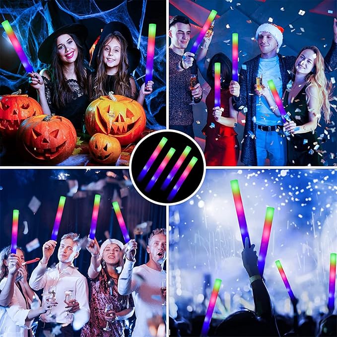 EXCECAR 58PCS Foam Glow Sticks, LED Light Up Foam Sticks with 3 Modes Flashing Changing, Glowing in The Dark for Event Party Wedding Halloween Christmas Concert Supplies