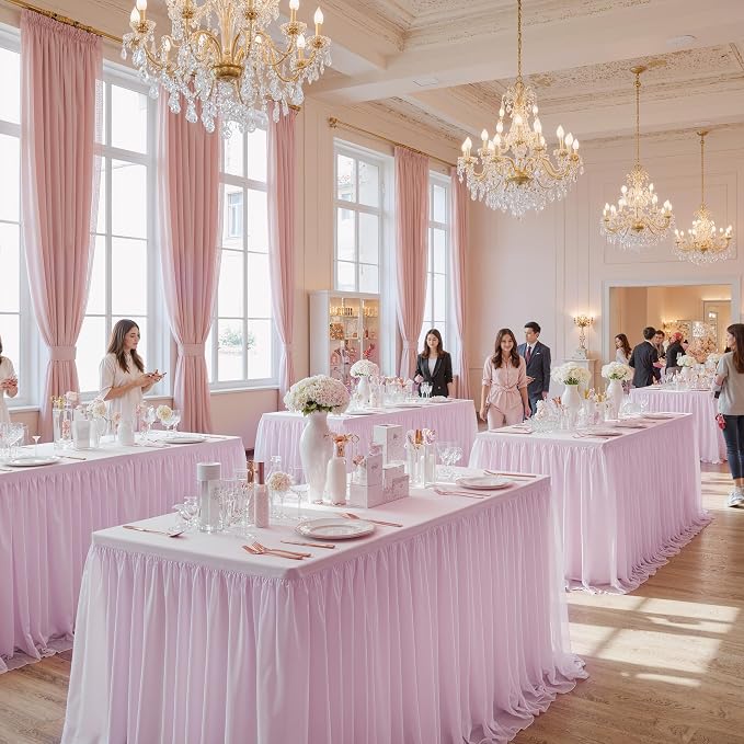 familus 8ft Pink Spandex Fitted Tablecloth with Tulle Table Skirt - 2-in-1 Structured Tutu Table Cover for Weddings, Trade Shows, Banquets & Sweetheart Tables