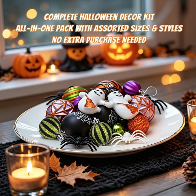 50Pcs Halloween Hanging Ball Ornaments, Ornaments Tree Decorations, Shatterproof Plastic Balls for Cute Holiday Party Indoor Home Decor (50Pcs)