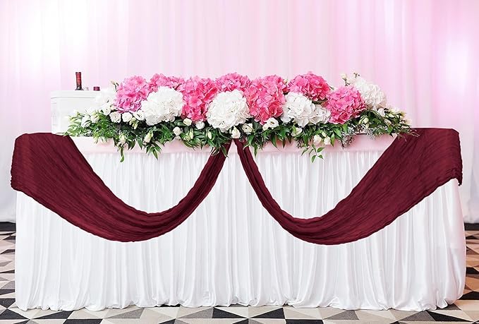 24 Pack Cheesecloth Table Runner 20 x 120 inch Cheese Cloth Table Runner Bulk,Romantic Boho Sheer Gauze Fabric Table Runners for Wedding Reception,Party,Bridal Shower Table Decor(Burgundy)