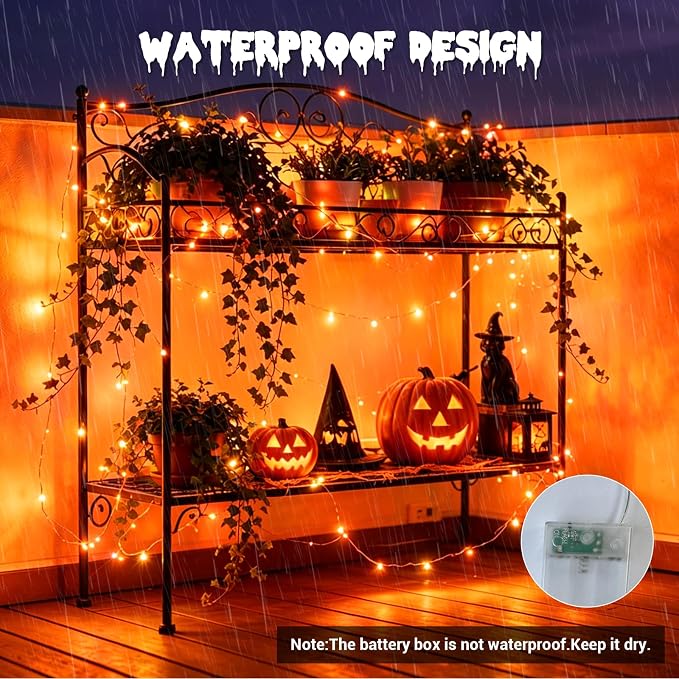 YEGUO Fairy Lights Battery Operated, 6 Packs Each 16ft 50 LED String Lights, 2 Modes Silver Wire Christmas Twinkle Light Indoor for Halloween Bedroom Wedding Party Holiday Gift(Orange)