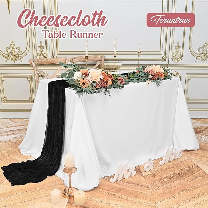 6 Pack Black Table Runner 10FT Long Cheesecloth Table Runner Cheese Cloth Gauze for Wedding Party Birthday Decoration-Black
