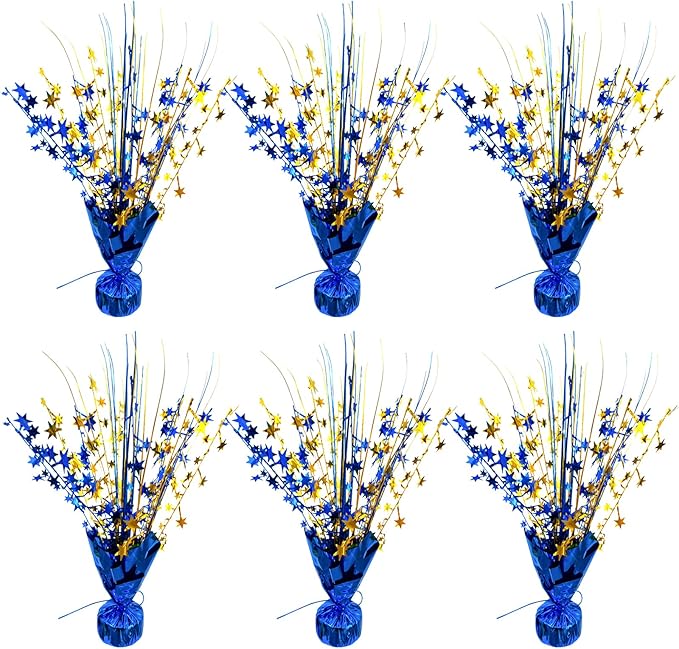 6 Pack Metallic Foil Spray Table Centerpiece Decoration Star Brust Glitter Table Topper Decor for Birthday Graduation Holiday Christmas New Year's Eve Celebration Party Supplies Gold and Blue