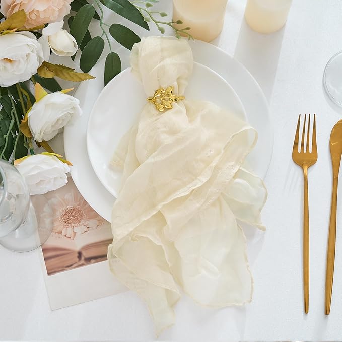 24 Pack Cheesecloth Napkins 20"x20" Beige Boho Gauze Cheese Cloth Napkins Bulk Rustic Dinner Table Decor for Wedding Bridal Baby Shower Party