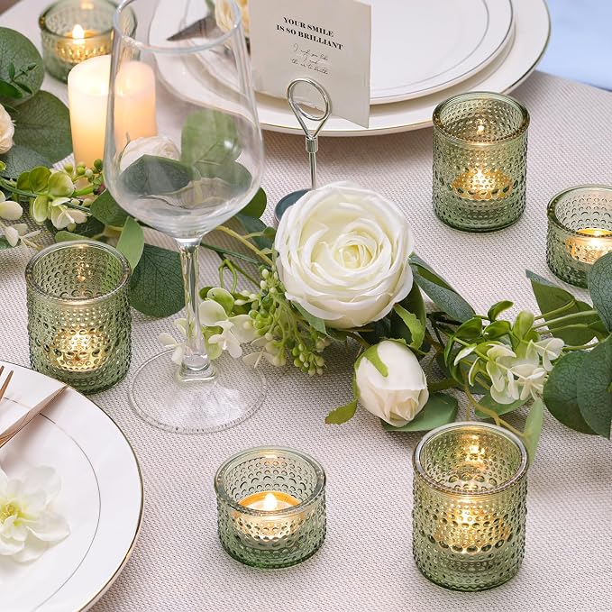 30 Pack Green Votive Candle Holders, Glass Tealight Holders for Wedding Table Centerpiece, Baby Shower, Birthday Party, Summer & Everyday Home Decor