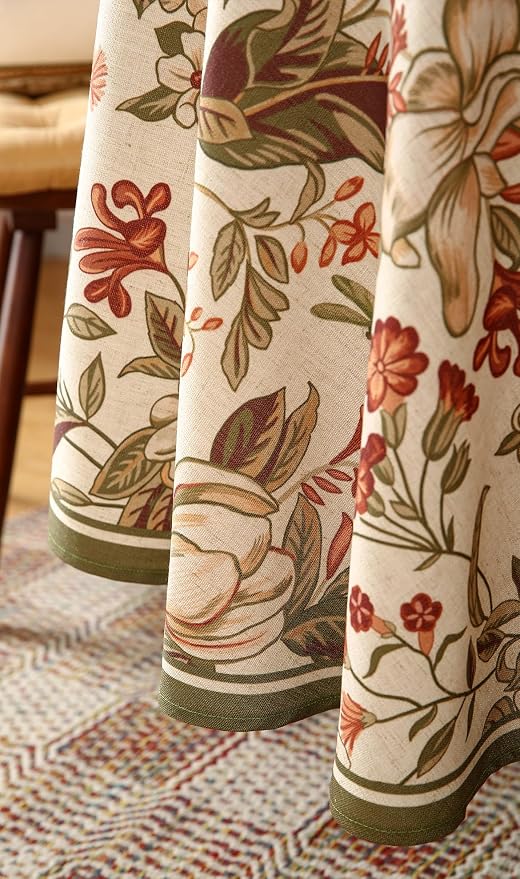 ISAENNE Designer Vintage Round Linen Tablecloth,Diameter 67"-Grace A | French Elegant Beautiful Durable Printed Table Cloth,Floral Pattern,Decoration,Heavyweight,Dining,Kitchen,Thanksgiving