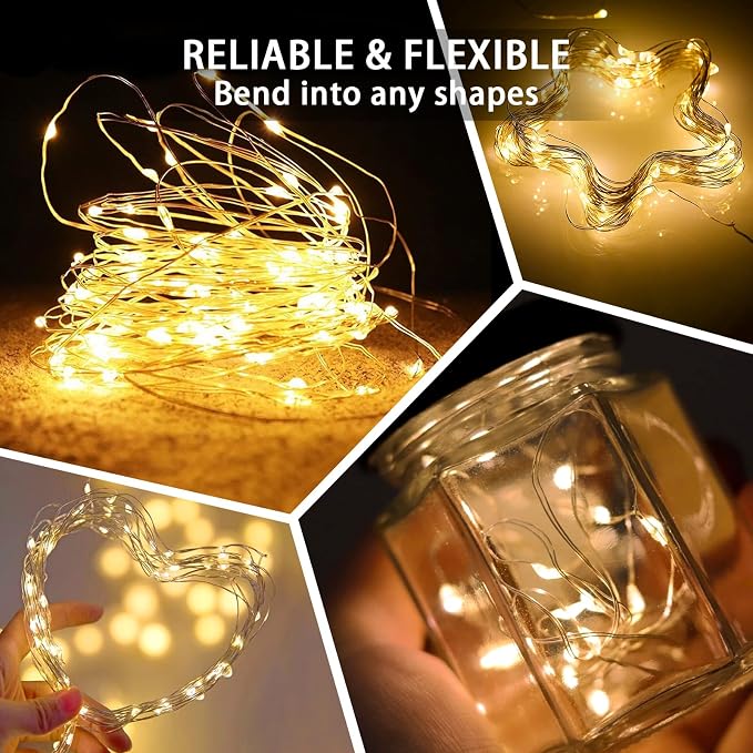100 Pack Fairy Lights 7Ft 20 LED Twinkle String Lights 3 Modes Battery Operated Waterproof Firefly Starry for Mason Jar Wedding Birthday Party Table Centerpieces Bedroom Christmas,Warm White