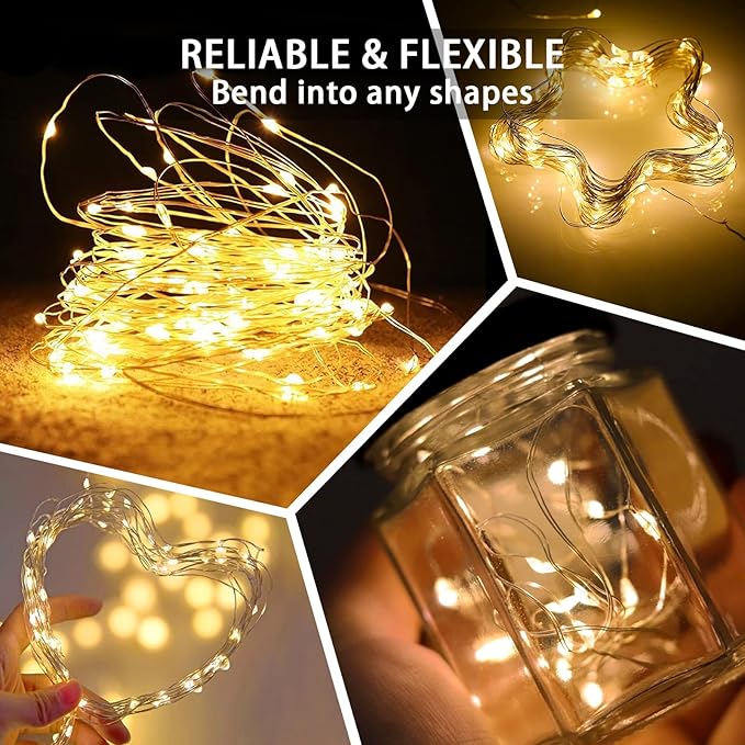 100 Pack Fairy Lights 7Ft 20 LED Twinkle String Lights 3 Modes Battery Operated Waterproof Firefly Starry for Mason Jar Wedding Birthday Party Table Centerpieces Bedroom Christmas,Warm White