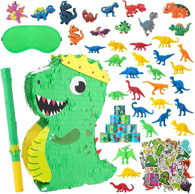 Dinosaur Birthday Party Favors Piñata Set Dino Decoration with Blindfold and Baton, 16 * 12 * 3 Inches, Dragon Pinata Green
