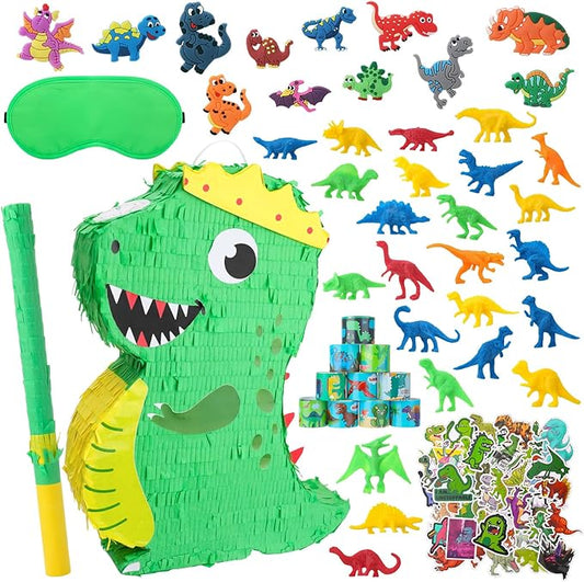 Dinosaur Birthday Party Favors Piñata Set Dino Decoration with Blindfold and Baton, 16 * 12 * 3 Inches, Dragon Pinata Green