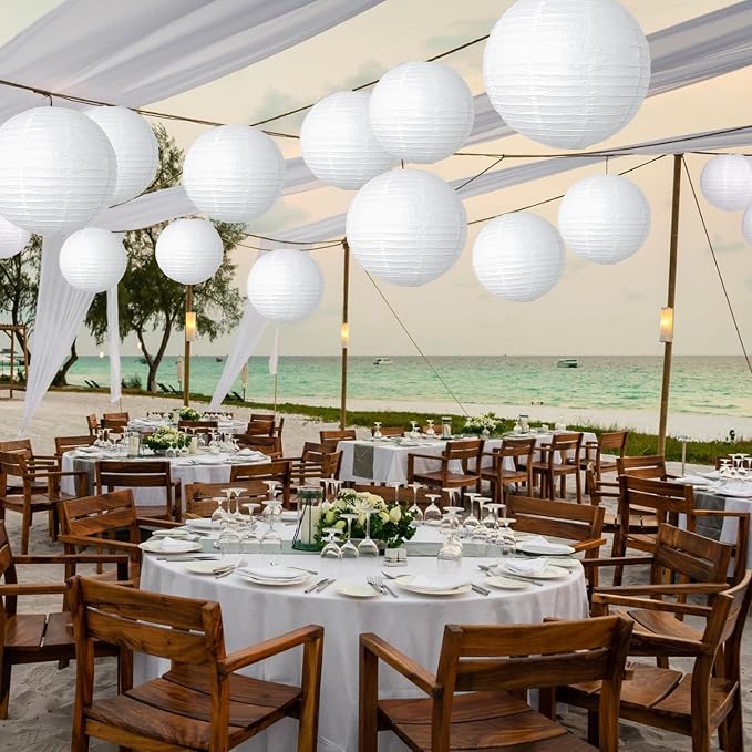 Paper Lanterns Party Decorations White Round Hanging Lanterns Chinese Japanese Paper Lantern Lamp for Bridal Showers Wedding Birthday Home Party Supplies, Set of 6 PCS