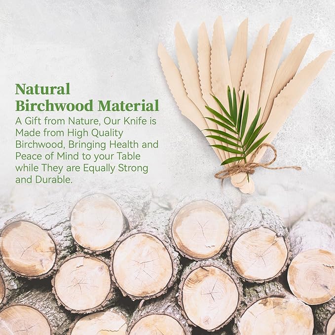ECOLipak 10 Inch Compostable Palm Leaf Plate Like Bamboo Plate and 300 Count Disposable Wooden Knives