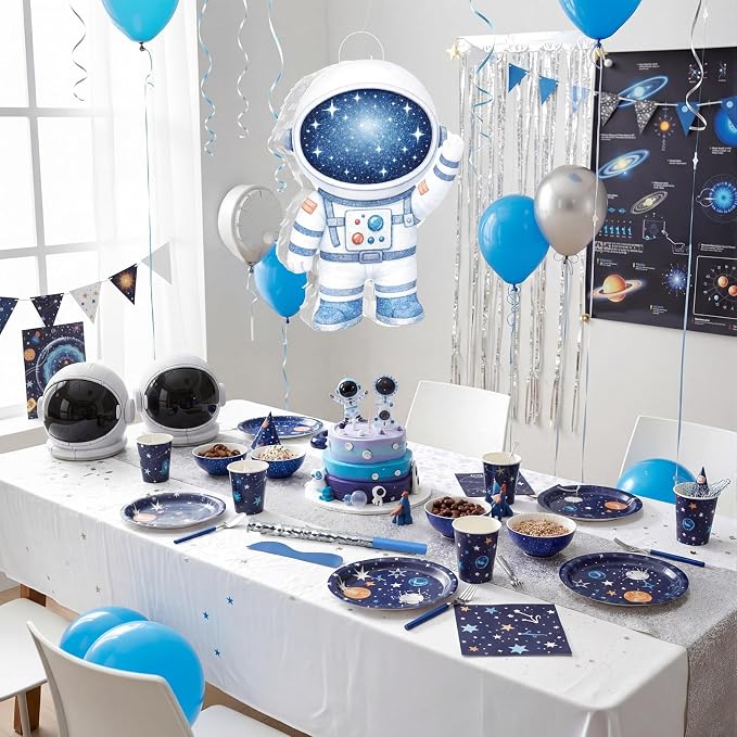 VioraWhite Astronaut Piñata for Kids Party Decorations Blue Spaceman Piñata Games with Stick and Blindfold Outer Space Decor for Boys & Girls Summer Galaxy Birthday Baby Shower Party Supplies
