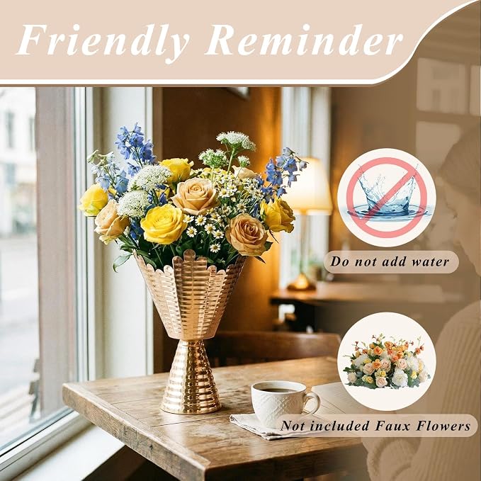 Gold Vases for Centerpieces 2 Pcs: 9in Tall Vases Centrepieces for Tables Decorations, Gold Flower Vases for Wedding, Home, Party & Anniversary