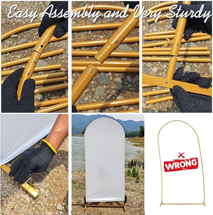 Arch Backdrop Stand and Cover Set (7.2ft,6.6ft,6ft) Metal Arch Frame Stand Gold with Beige Cover for Wedding Birthday Party Baby Shower with Storage Bag(Beige, 7.2FT+6.6FT+6FT)