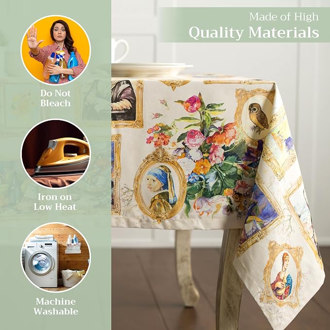 Maison d' Hermine Table Cloth Rectangle Table 100% Cotton 60 x 108 Inches Tablecloth Reusable Decorative for Dining Kitchen Room Farmhouse Party Home Hotel Restaurant Spring Summer - Masterpiece