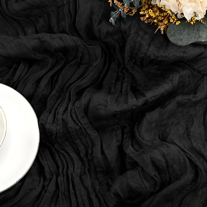 20 Pack Black Cheesecloth Table Runner 20 x 120 inch Boho Gauze Cheese Cloth Table Runner Vintage Rustic Romantic Sheer Runners for Wedding Bridal Shower Birthday Party Cake Table Decorations