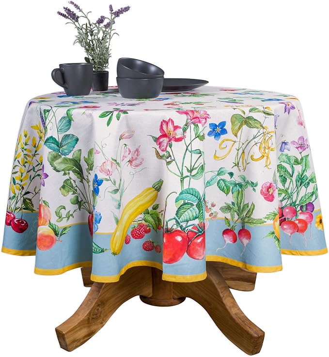 Maison d' Hermine Table Cloth Round Table 100% Cotton 63 Round Inches Tablecloth Reusable Decorative for Dining Kitchen Room Farmhouse Party Home Hotel Restaurant Spring Summer - Giverny