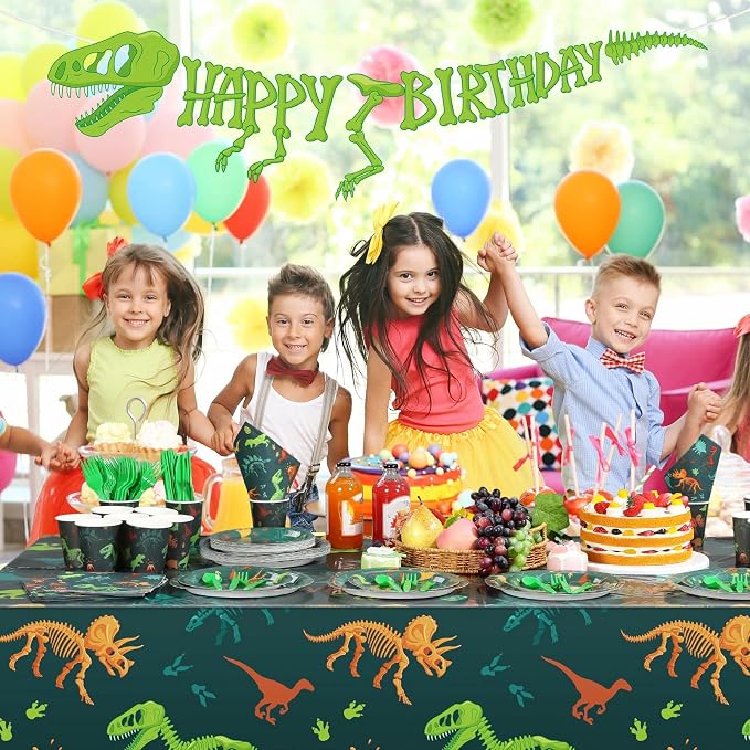 Uiifan 171 Pcs Dinosaur Birthday Decorations Party Supplies with Dinosaur Birthday Plates Paper Cups Table Cloths Napkins Tableware Pack Dino Banner for Dino Theme Party Plates Supplies Decorations