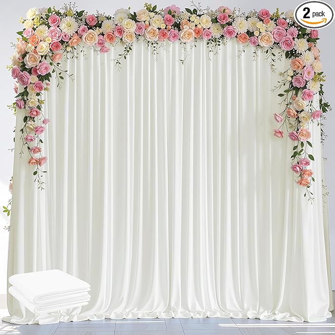 Wokceer Ivory Backdrop Curtain for Wedding Parties 2 Pack 10x8FT Wedding Curtains Photo Backdrop Drapes Polyester for Photoshoot Baby Shower Birthday Party Curtains Background 4 Panels 5x8FT