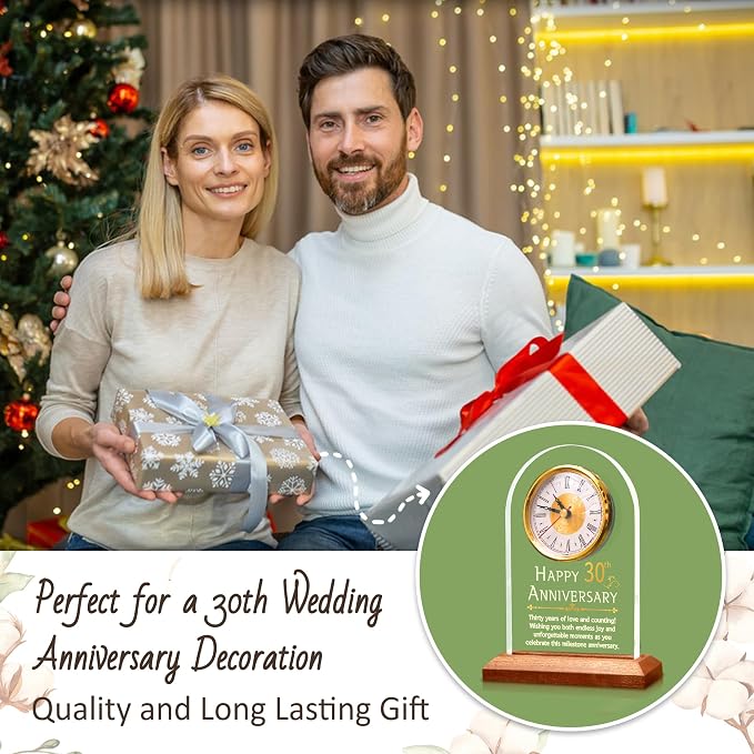 OkiyiD 30th Anniversary Wedding Gifts for Couples, 30 Years of Marriage, Light Up Anniversary Quartz Clock with LED Wooden Base for Home Decor,30th Wedding for Husband Wife, Parents
