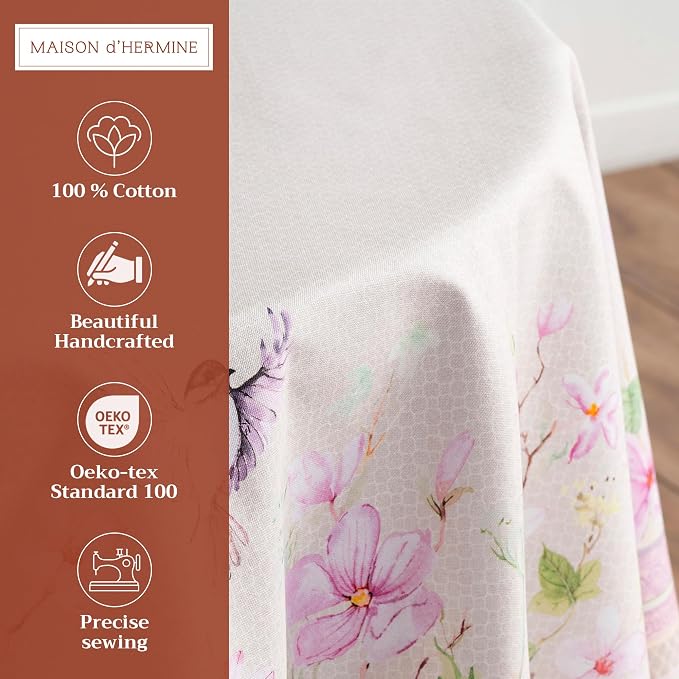 Maison d' Hermine Table Cloth Round Table 100% Cotton 69 Round Inches Tablecloth Reusable Decorative for Dining Kitchen Room Farmhouse Party Home Hotel Restaurant Spring Summer - Magnolia Mornings