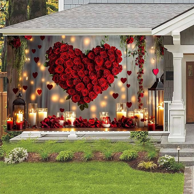 8X6ft Valentine's Day Backdrop Red Love Heart Photography Background, Wedding Bridal Party Background Decor Proposal Confession Backdrop Banner Portrait Photo Studio Booth Props, Red-5