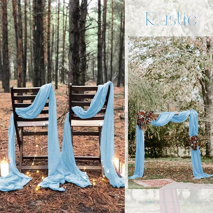 10 Pack Light Blue Table Runner 10Ft Cheesecloth Table Runner Boho Gauze Cheese Cloth Table Runners Romantic Long Sheer Fabric Table Runners for Wedding Party Bridal Shower