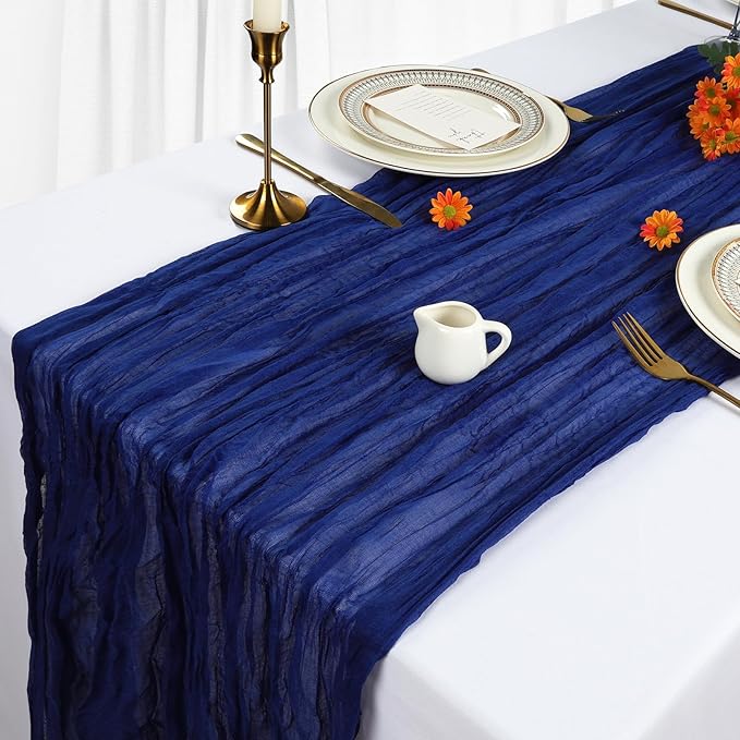 6 Pack Royal Blue Cheesecloth Table Runner 10Ft Gauze Cheese Cloth Table Runner 35x120 Inch Boho Sheer Rustic Fabric for Decor Bridal Baby Shower Wedding Centerpiece Home Table Decoration