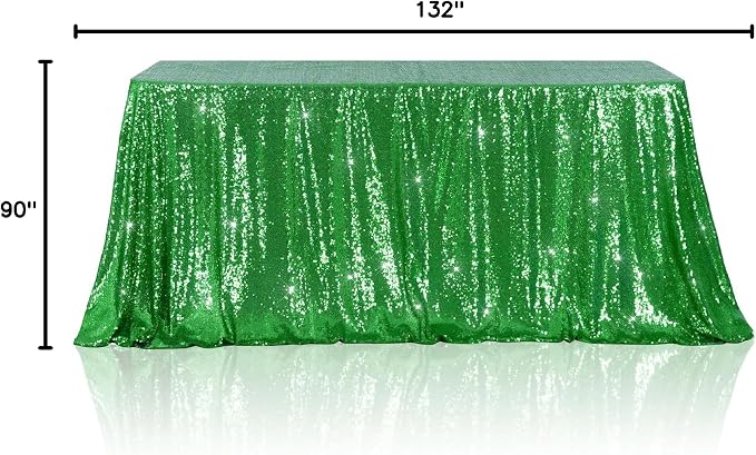 Poise3EHome Green Sequin Tablecloth 90×132 Inch Rectangle Sparkly Fabric Table Cloth for Christmas Baby Shower Birthday Party Wedding Holiday Decoration