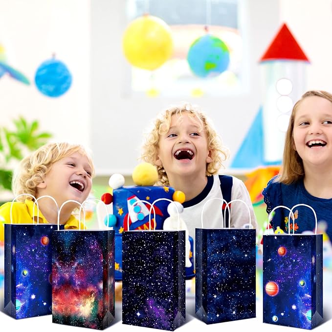 Nezyo 24 Pack Space Party Favor Gift Bags Galaxy Gift Bags for Space Astronaut Star Theme Party Supplies(Galaxy Style)