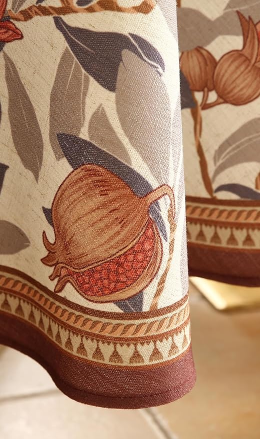 patdrea Vintage French Linen Tablecloth,Round,Diameter 67" | Elegant Beautiful Table Cloth for Round Table,Natural Floral Block Print,for Dining Room Tea Party Thanksgiving