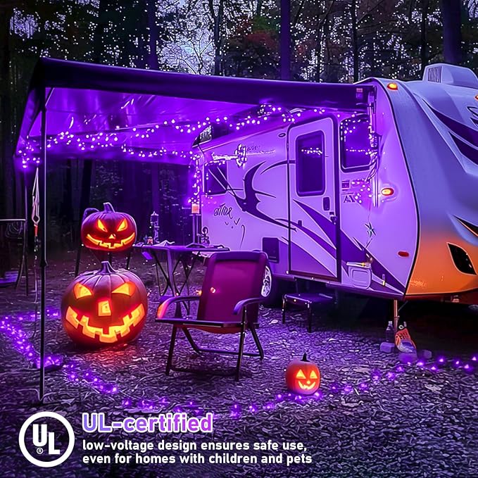 JMEXSUSS 99Ft Purple Halloween Lights, 300 LED Purple Christmas String Lights Clear Wire, Fairy Lights Indoor Outdoor Yard Tree Xmas Spooky Halloween Party Decor (Non-Connectable)