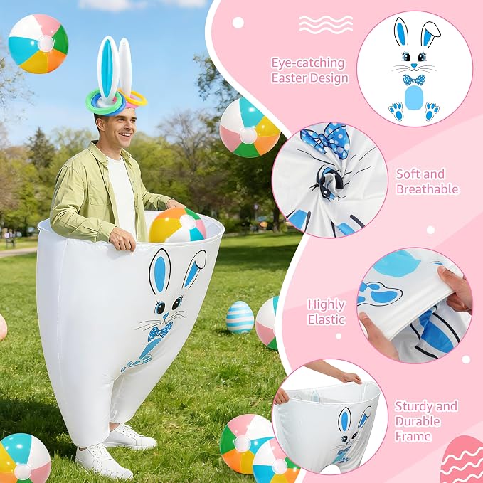 Letsroar Easter Granny Pants Yard Game Inflatable Bunny Ears Ring Toss Game Set with Bouncy Balls Pump for Adults - Outdoor Lawn Games for Easter Parties, Spring Festival and Tailgate Parties