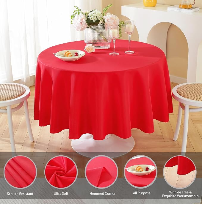 5 Pack Round Tablecloth 120 Inch Red Tablecloth, Polyester Fabric Washable Table Cloth for Home, Party, Wedding or Restaurant Use.