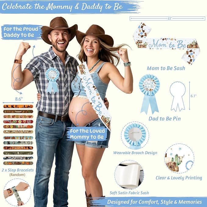 Cowboy Baby Shower Decorations for Boy, A Little Cowboy is on the Way Party Supplies, Western Rodeo Baby Shower Decor, It's a Boy Gender Reveal, Balloon Box Banner Backdrop Stickers Sash Cake Topper