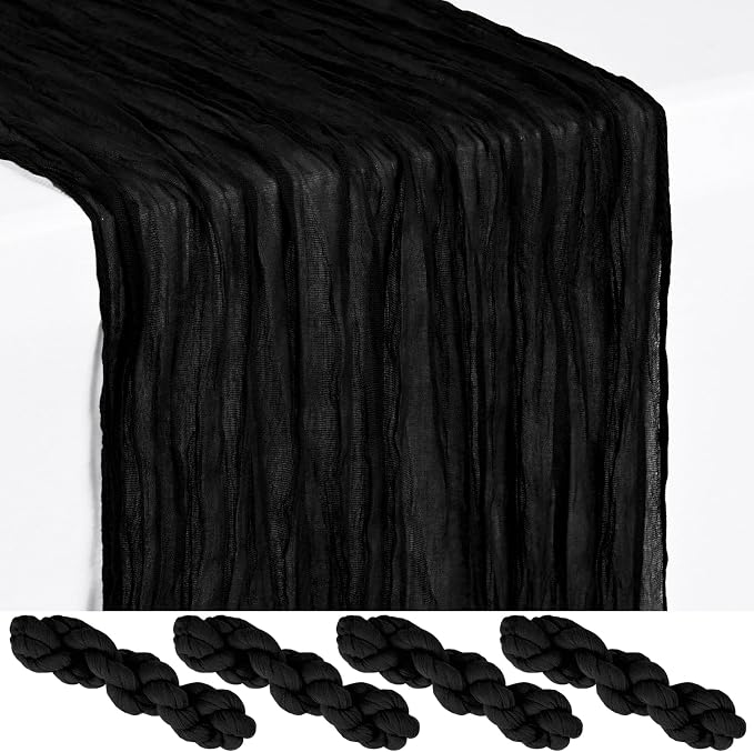 4 Pack Black Cheesecloth Table Runner 17 x 108 inch Boho Gauze Table Runner Rustic Sheer Cheese Cloth Table Decorations for Wedding Party Baby Bridal Shower Birthday Holiday Home