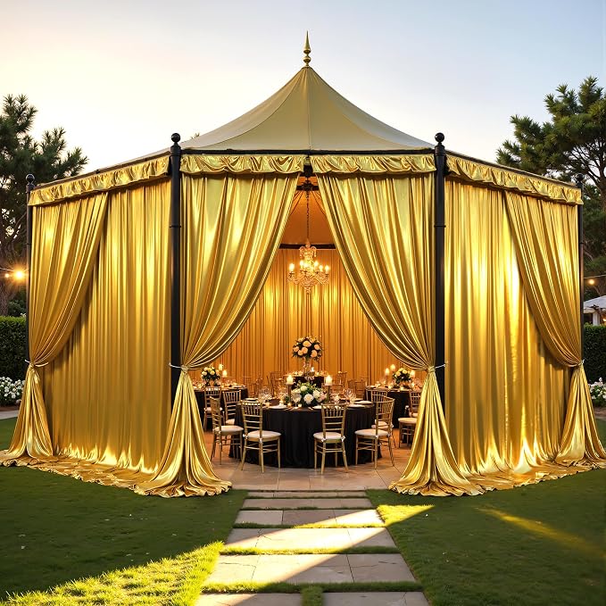 Dark Gold Glitter Backdrop Curtains - 20x12FT Satin Photo Backdrop, Wrinkle-Free Shimmer Back Drop Cloth Shiny Drapes for Photobooth Wedding Birthday Parties Photoshoot Background Decorations