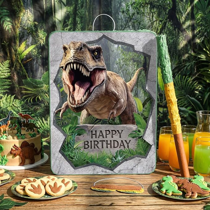 Dinosaur Piñata Set Dino Themed Piñata with Stick and Blindfold Girls Dinosaur Birthday Party for Animal Theme Party Decoration Baby Shower Game Supplies(Large Dino)