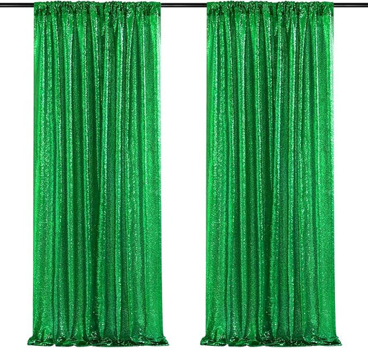 Green Sequin Backdrop Curtains-2 Panels 3FTx8FT Green Backdrop for Wedding, Glitter Party Decorations Background Drapes for Birthday Party Anniversary Graduation Photo Booth Decor