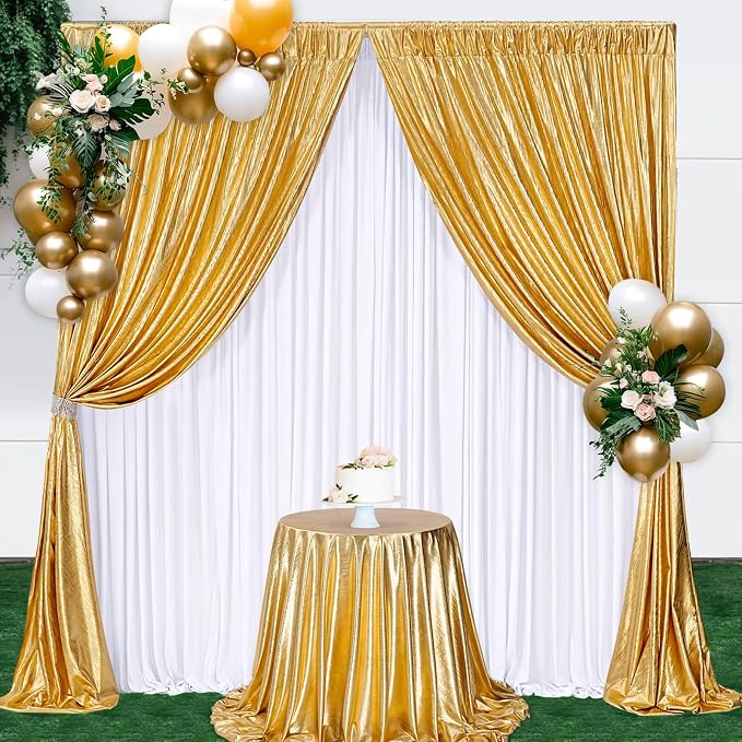 Gold Sequin Curtains Backdrop: Glitter Drapes Fabric Ramadan Background Cover for Photography Party Stage Wedding Christmas Birthday Spandex Ceiling Drape Arch 4.8ftx10ft 2 Panels