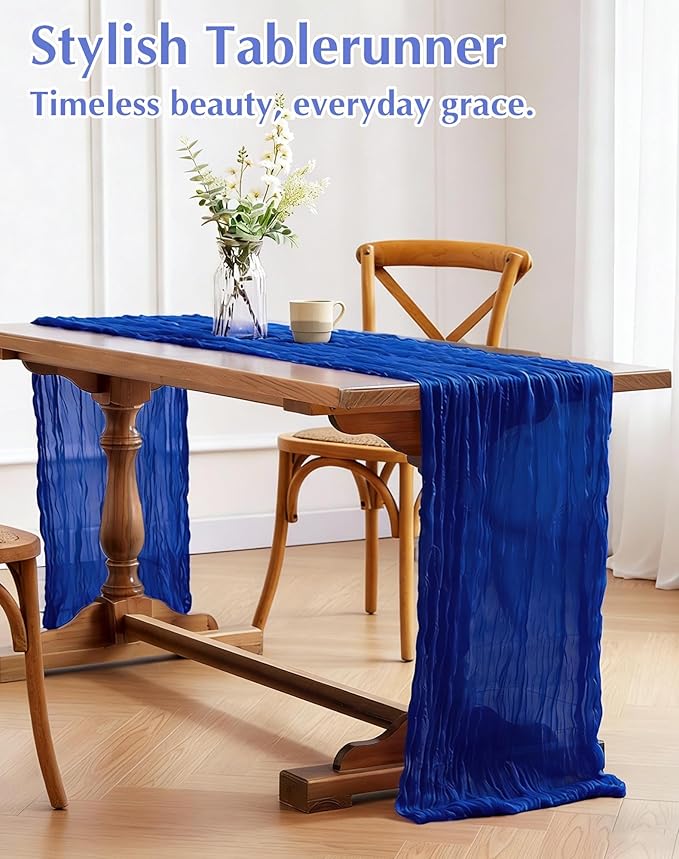 Royal Blue Cheesecloth Table Runner 21x120 Inch Gauze Table Runners Reusable Polyester 10ft Boho Rustic Cheese Cloth Table Runner for Wedding Party Baby Shower Birthday