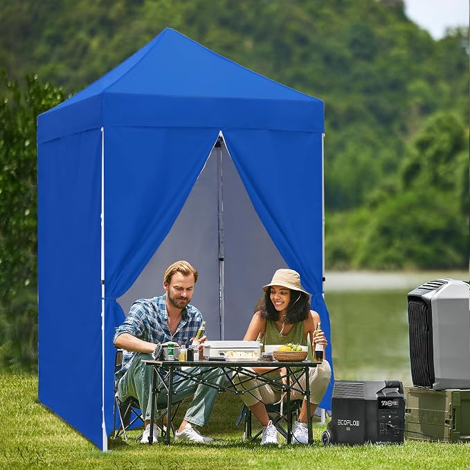 5x5 Pop Up Canopy Tent with Four Sidewalls, Instant Portable Beach Canopy, Outdoor Tent with Carry Bag for Camping, Sports, Tailgating, Events, Blue