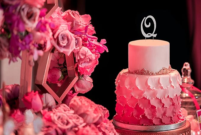 LOVENJOY Gift-boxed Wedding Cake Topper Q Letter Cake Topper Rhinestone, More Durable than Acrylic, Keepsake Reused upon Anniversary, 3.5"